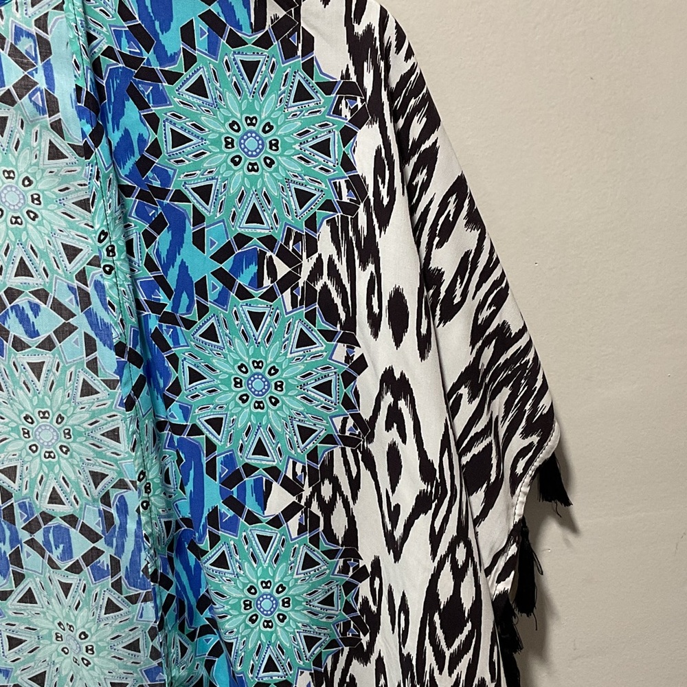 Blue and Black Patterned Womens poncho top - Picture 2 of 2